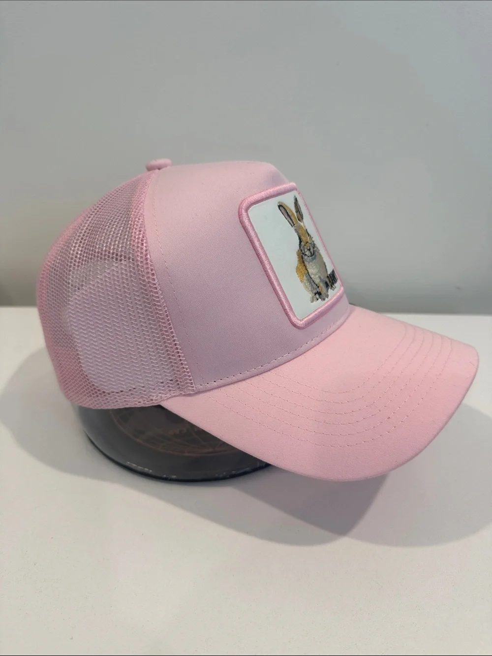 Pink Bunny Patch Trucker Hat Embroidered Rabbit Snapback Cap